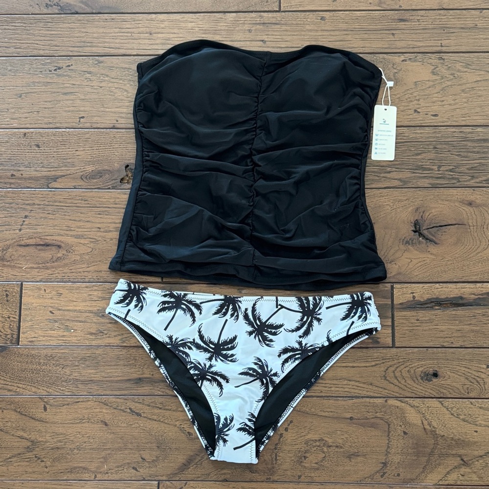 Black Palm Tree Tankini Set sz L